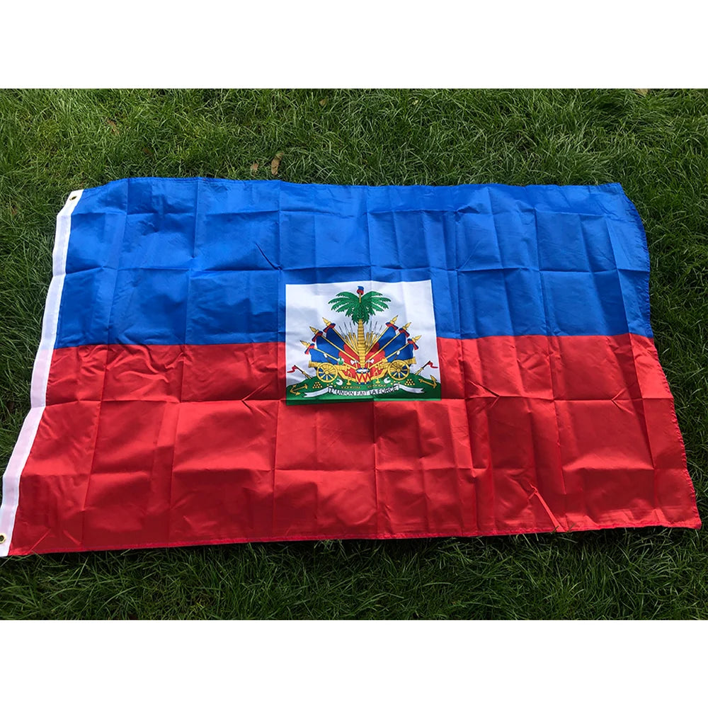 TIKI FLAG Haiti Flag 3x5fts  90x150cm polyester Ayiti Ht Haiti National hanging Flag for decoration