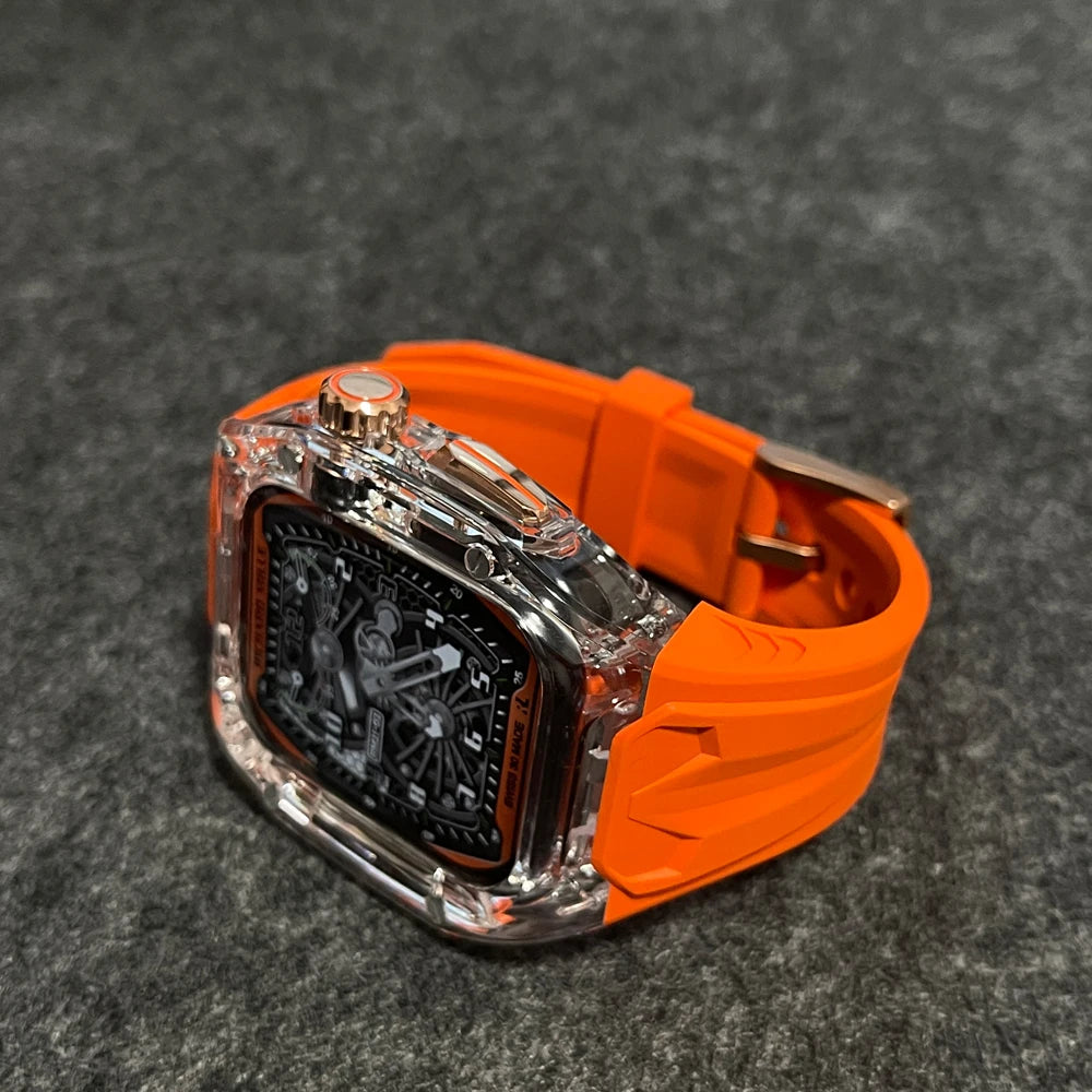 Crystal Modify Case+Watchband for iWatch Series10 46mm 42mm Ultra 2 49mm 45mm RICHARD Mile Style Silicoen Strap Modification Ki
