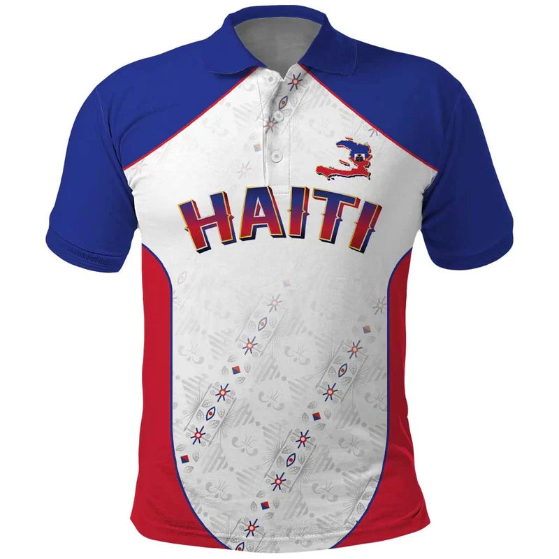 Haiti Flag Color Block Polo Shirt 2026 Summer New Design Men Women Breathable Short Sleeve Haiti Themed T Shirt Quick Drying Tee