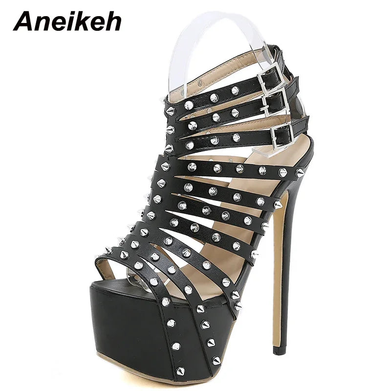 Sandales Gladiateur Aneikeh 17.5cm — Rivets, Plateforme, Talon Fin