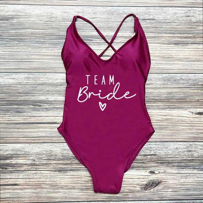 Maillot Une Pièce Team Bride Imprimé Or — EVJF Plage Femme
