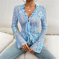 Top Mesh Dentelle Transparent Manches Longues Noué — Club Femme