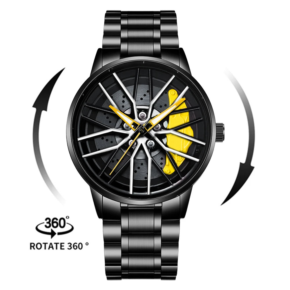 Fashion Spinning Wheel Watch Car Rim Watch Mens Watches Waterproof Quartz Men Sport Watches For Men Clock Mens Relogio Masculino