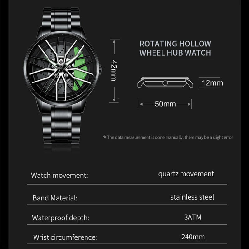 Fashion Spinning Wheel Watch Car Rim Watch Mens Watches Waterproof Quartz Men Sport Watches For Men Clock Mens Relogio Masculino