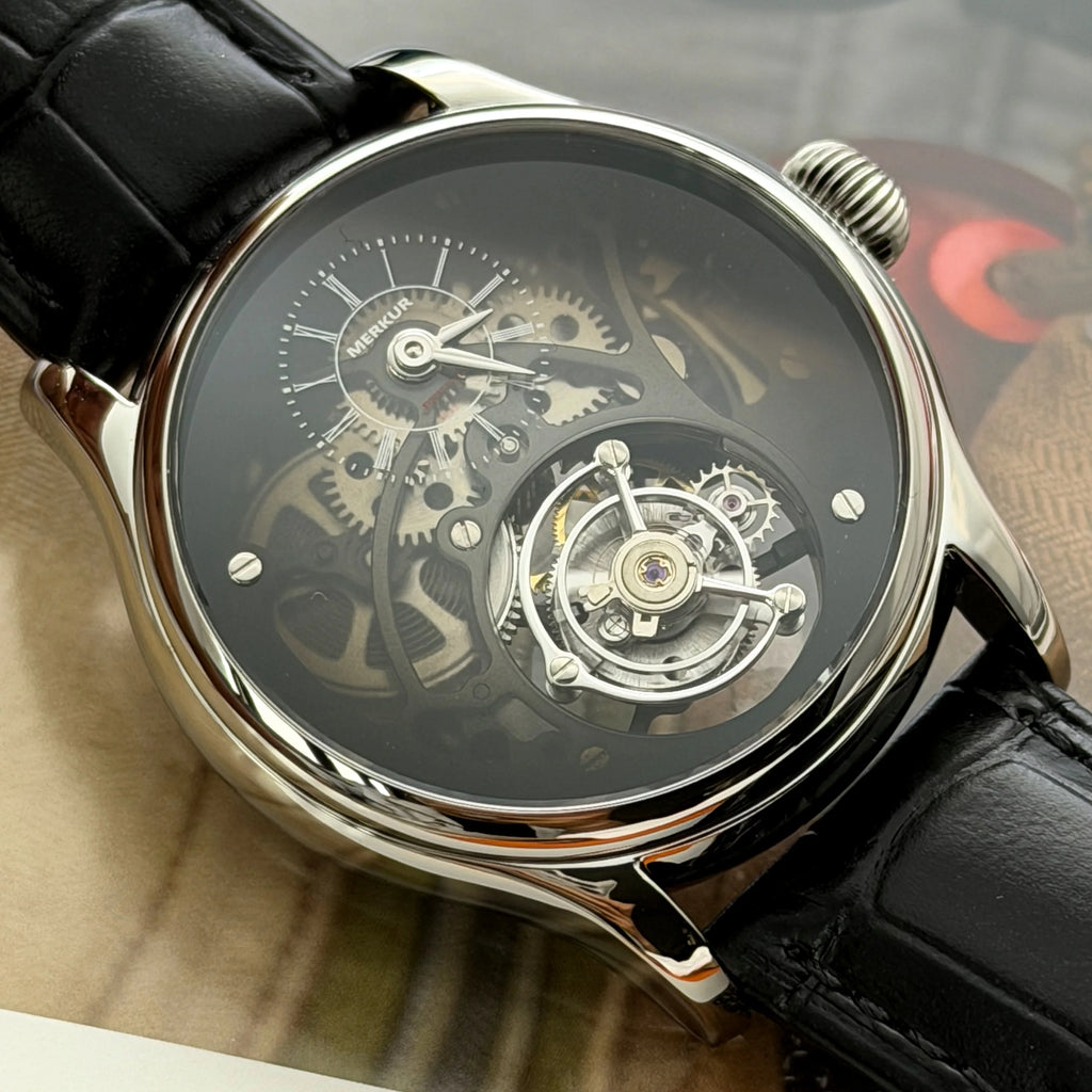 Merkur 100% Tourbillon Watch Transparency Skeleton Men's Sapphire Watch For Men Mechanical Wristwatches Reloj Hombre 42mm