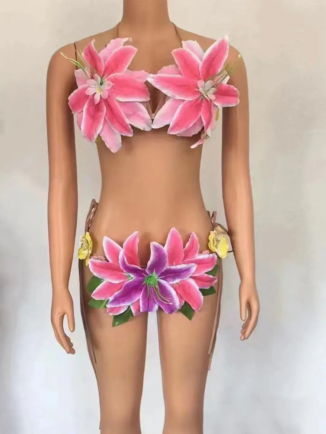 Bikini Fleurs Colorées Transparent Robe Danseuse — Costume Soirée