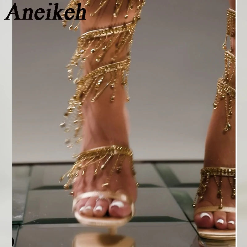 Sandales Soie Strass Aneikeh — Bride Cheville, Talon Haut, Mariage & Soirée