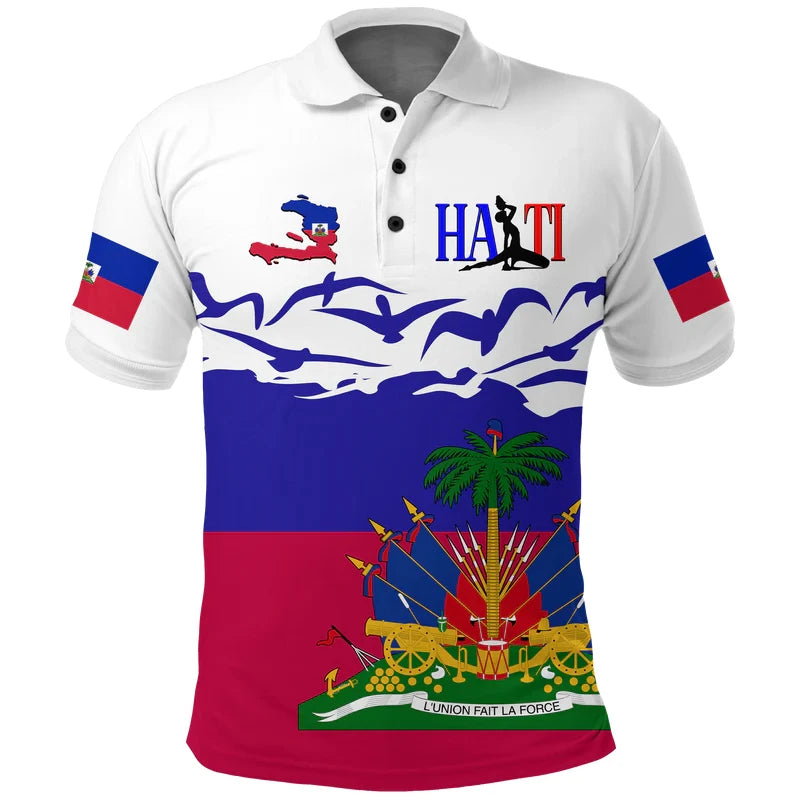 Haiti Flag Color Block Polo Shirt 2026 Summer New Design Men Women Breathable Short Sleeve Haiti Themed T Shirt Quick Drying Tee