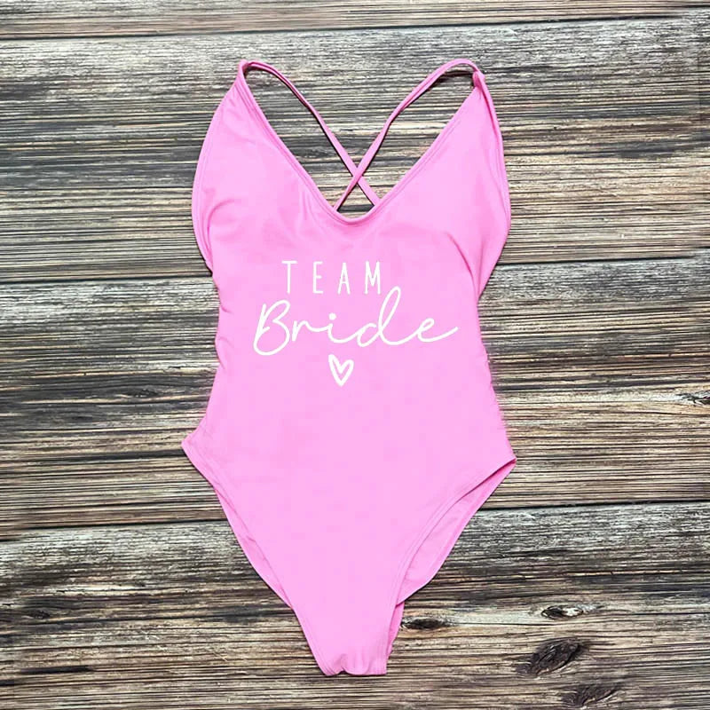 Maillot Une Pièce Team Bride Imprimé Or — EVJF Plage Femme