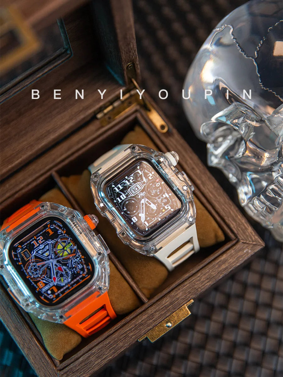 Crystal Modify Case+Watchband for iWatch Series10 46mm 42mm Ultra 2 49mm 45mm RICHARD Mile Style Silicoen Strap Modification Ki
