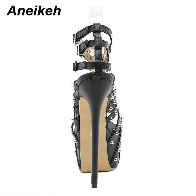 Sandales Gladiateur Aneikeh 17.5cm — Rivets, Plateforme, Talon Fin