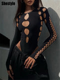 Bodysuit Épaulier Creusé Taille Haute Noir — Halloween Lady