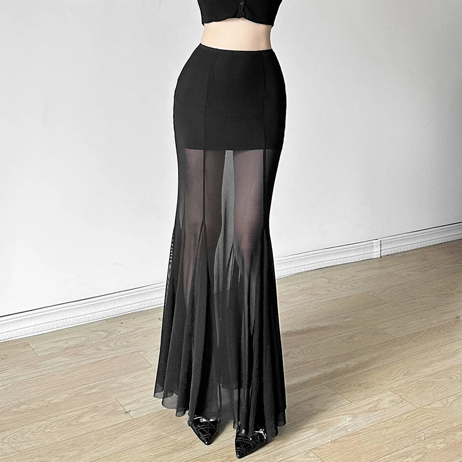 Jupe Transparente Noire Perspective Slim — Style Mystérieux Femme