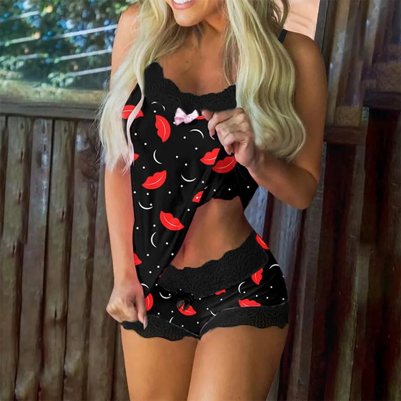 Pyjama 2 Pièces Short & Camisole Imprimé — Lingerie Nuit Femme