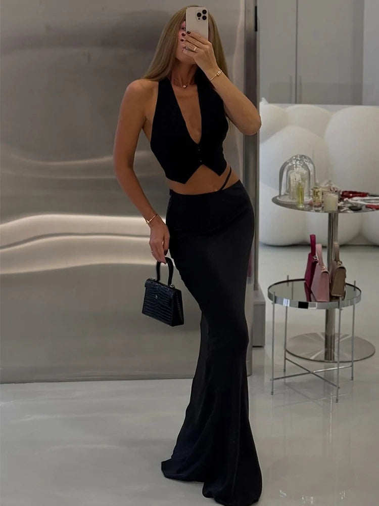 Ensemble 2 Pièces ByeMyLove — Top Soie & Jupe Maxi Soirée Élégante