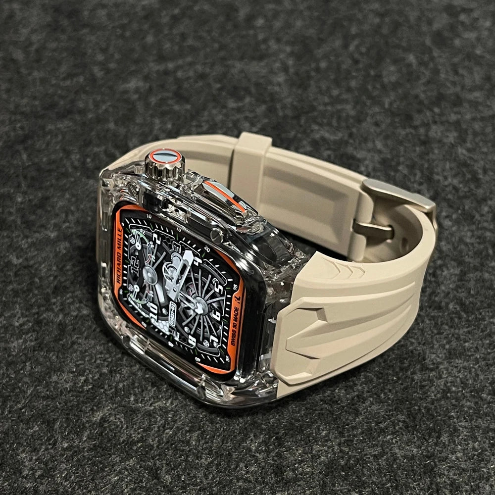 Crystal Modify Case+Watchband for iWatch Series10 46mm 42mm Ultra 2 49mm 45mm RICHARD Mile Style Silicoen Strap Modification Ki