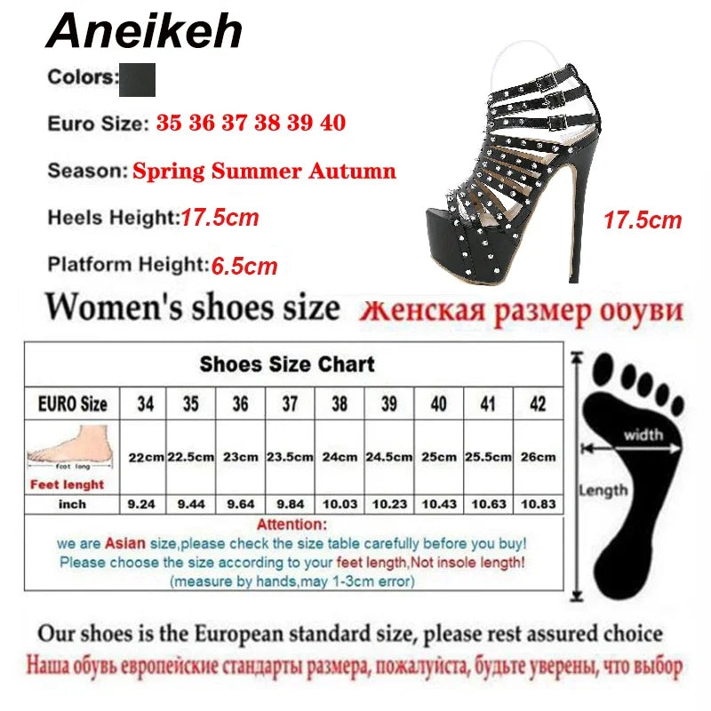 Sandales Gladiateur Aneikeh 17.5cm — Rivets, Plateforme, Talon Fin