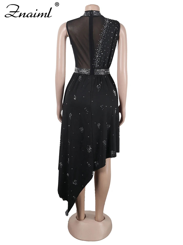 Combinaison Nightclub Znaiml — Strass, Mesh, Asymétrique, Anniversaire
