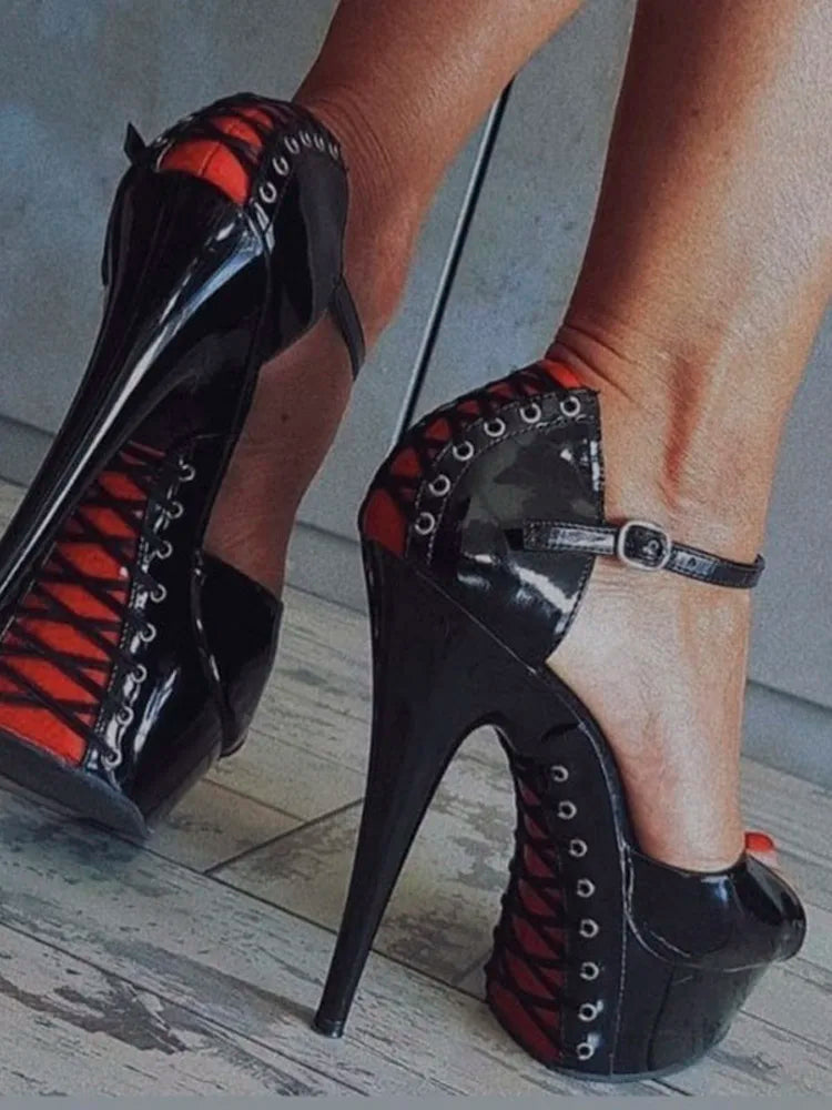 Sandales Plateforme Gothic 15cm Peep Toe Nightclub — Talons Femme