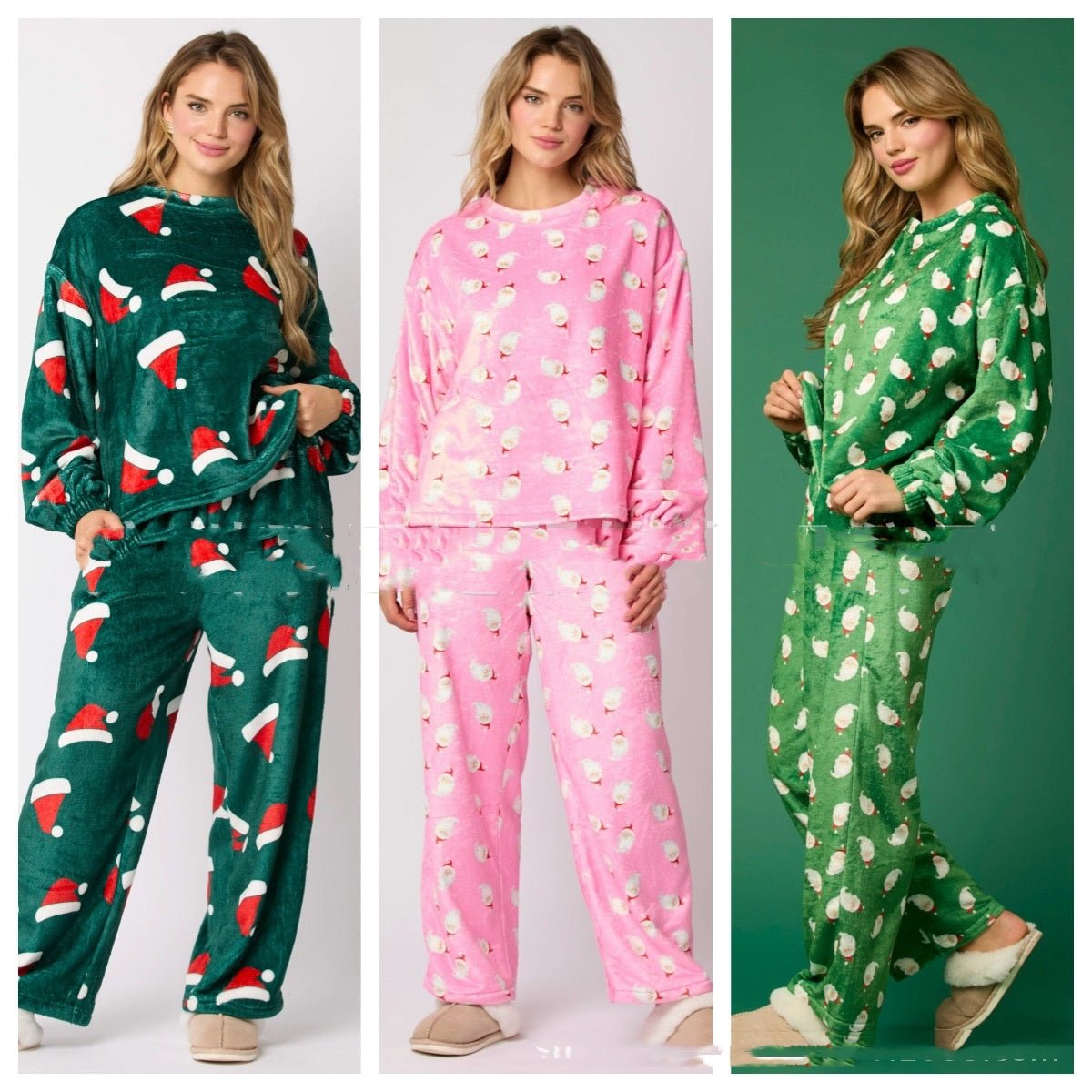 Casual Flannel Pajama Sets For Women 2 Piece Cute Long Sleeve Matching Lounge Shirts Sets Santa Claus Pajamas Homewear - SUKSU - selling