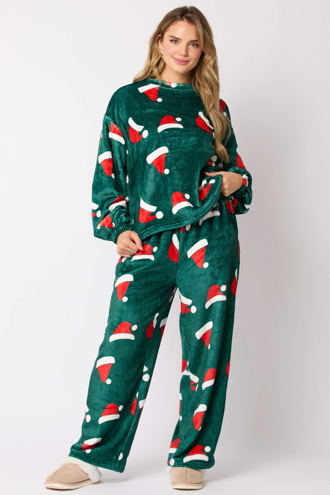 Casual Flannel Pajama Sets For Women 2 Piece Cute Long Sleeve Matching Lounge Shirts Sets Santa Claus Pajamas Homewear - SUKSU - selling