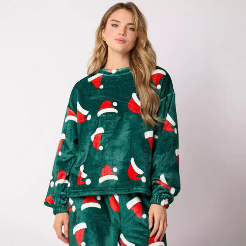 Casual Flannel Pajama Sets For Women 2 Piece Cute Long Sleeve Matching Lounge Shirts Sets Santa Claus Pajamas Homewear - SUKSU - selling