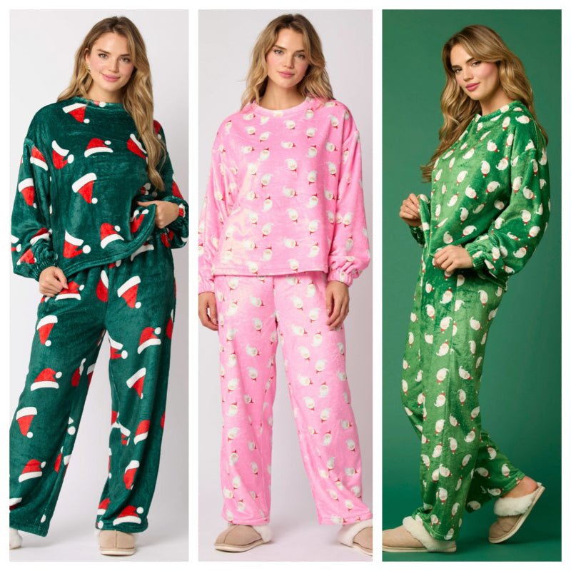 Casual Flannel Pajama Sets For Women 2 Piece Cute Long Sleeve Matching Lounge Shirts Sets Santa Claus Pajamas Homewear - SUKSU - selling