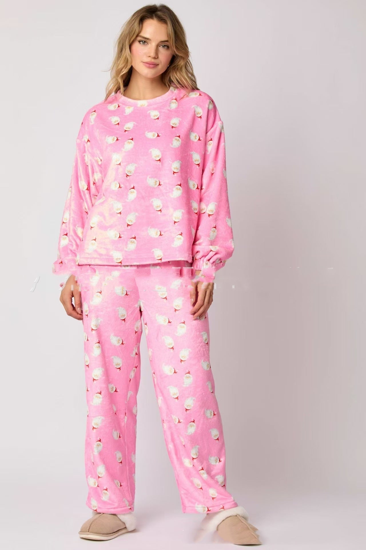 Casual Flannel Pajama Sets For Women 2 Piece Cute Long Sleeve Matching Lounge Shirts Sets Santa Claus Pajamas Homewear - SUKSU - selling