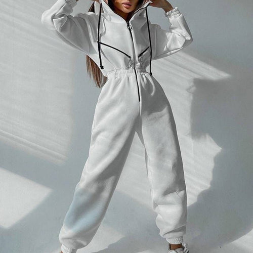 Casual Women Basic Hoodie Two Piece Sets Zipper Drawstring - SUKSU - selling