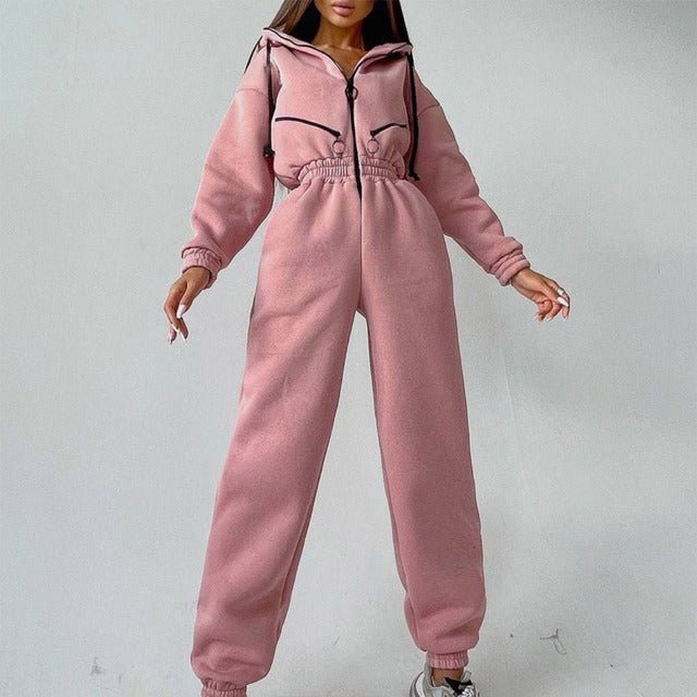 Casual Women Basic Hoodie Two Piece Sets Zipper Drawstring - SUKSU - selling