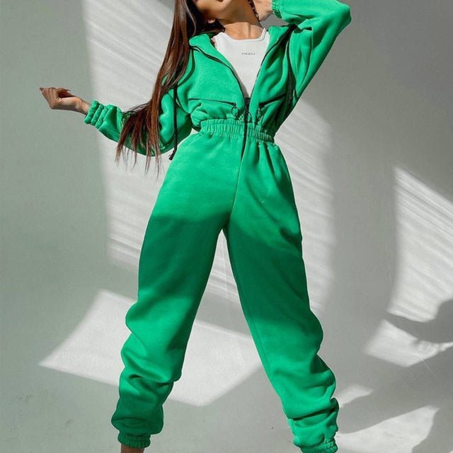 Casual Women Basic Hoodie Two Piece Sets Zipper Drawstring - SUKSU - selling