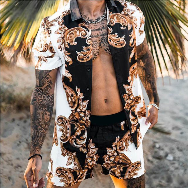 Floral Shirt Beach Two Piece Suit New Fashion Men Sets - SUKSU - selling