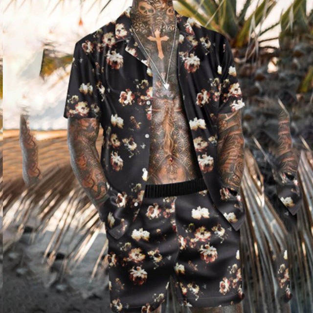 Floral Shirt Beach Two Piece Suit New Fashion Men Sets - SUKSU - selling