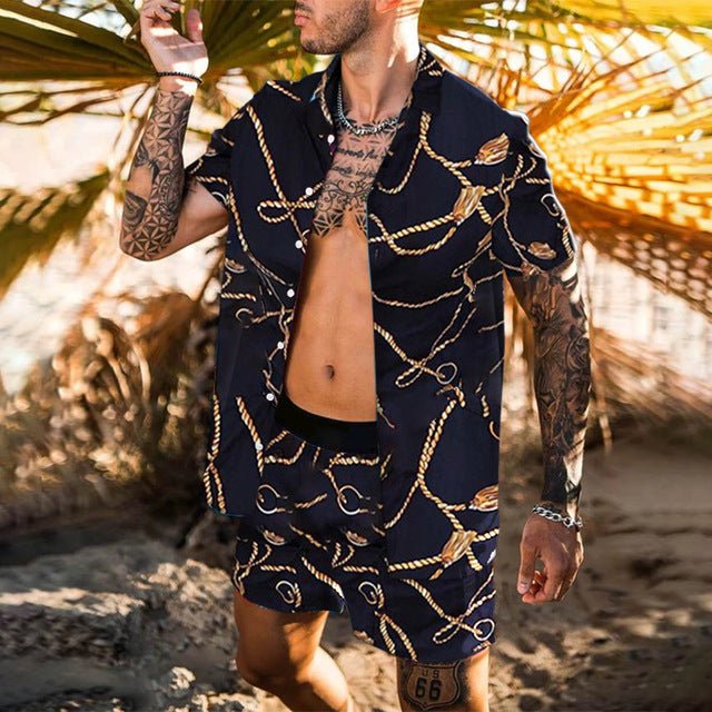Floral Shirt Beach Two Piece Suit New Fashion Men Sets - SUKSU - selling