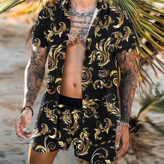 Floral Shirt Beach Two Piece Suit New Fashion Men Sets - SUKSU - selling