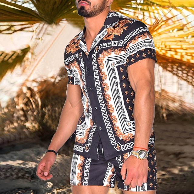 Floral Shirt Beach Two Piece Suit New Fashion Men Sets - SUKSU - selling