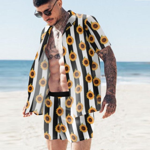 Floral Shirt Beach Two Piece Suit New Fashion Men Sets - SUKSU - selling