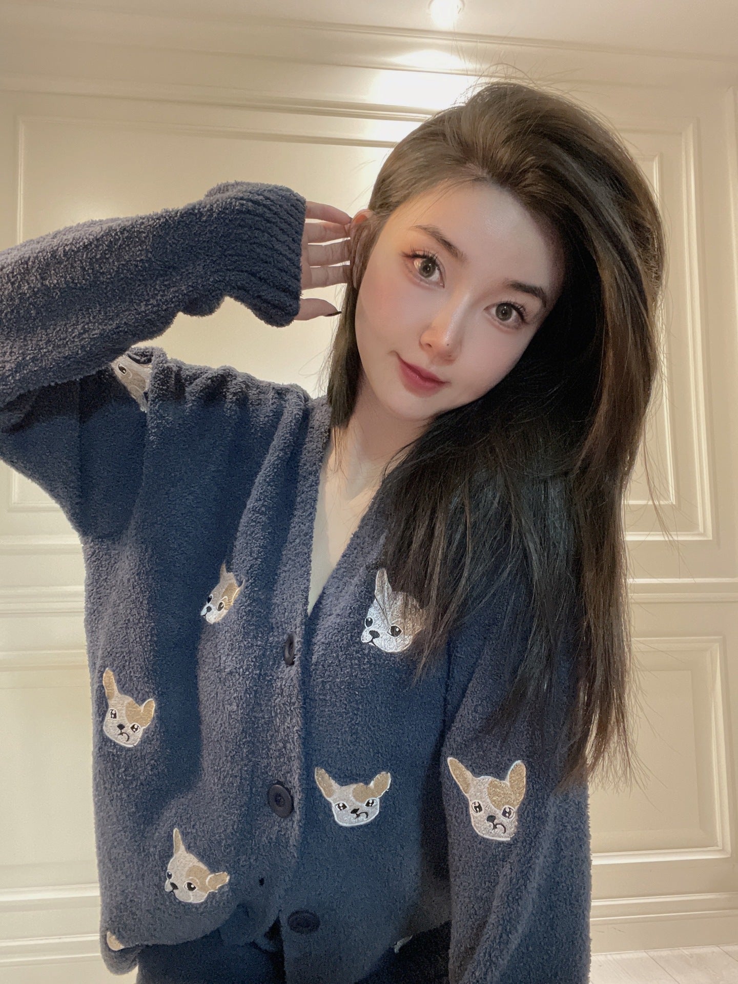 Puppy Embroidered Autumn And Winter Soft Pajamas Sets Women - SUKSU - selling