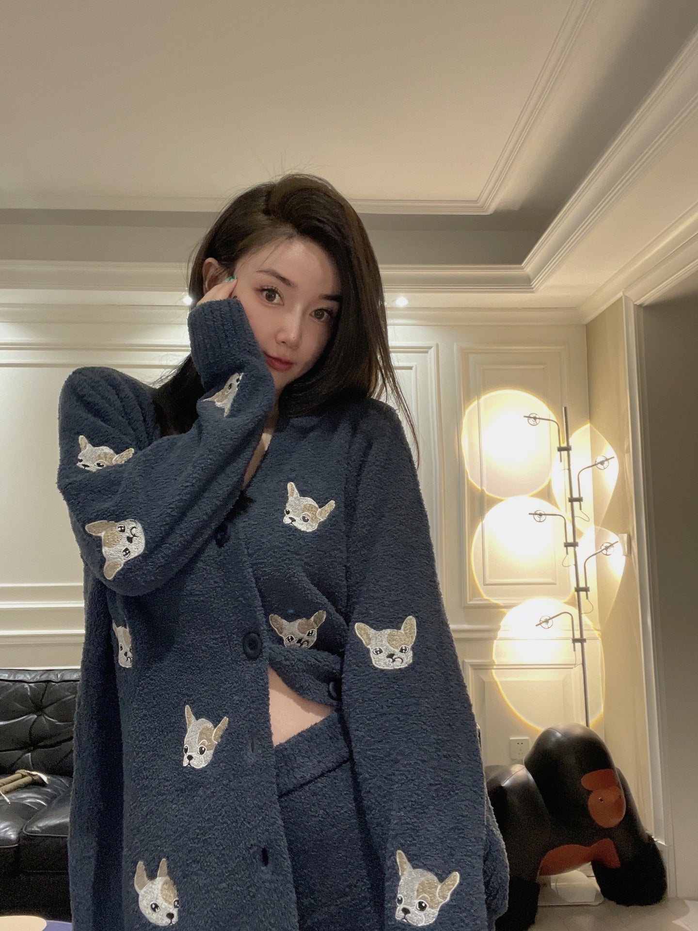 Puppy Embroidered Autumn And Winter Soft Pajamas Sets Women - SUKSU - selling