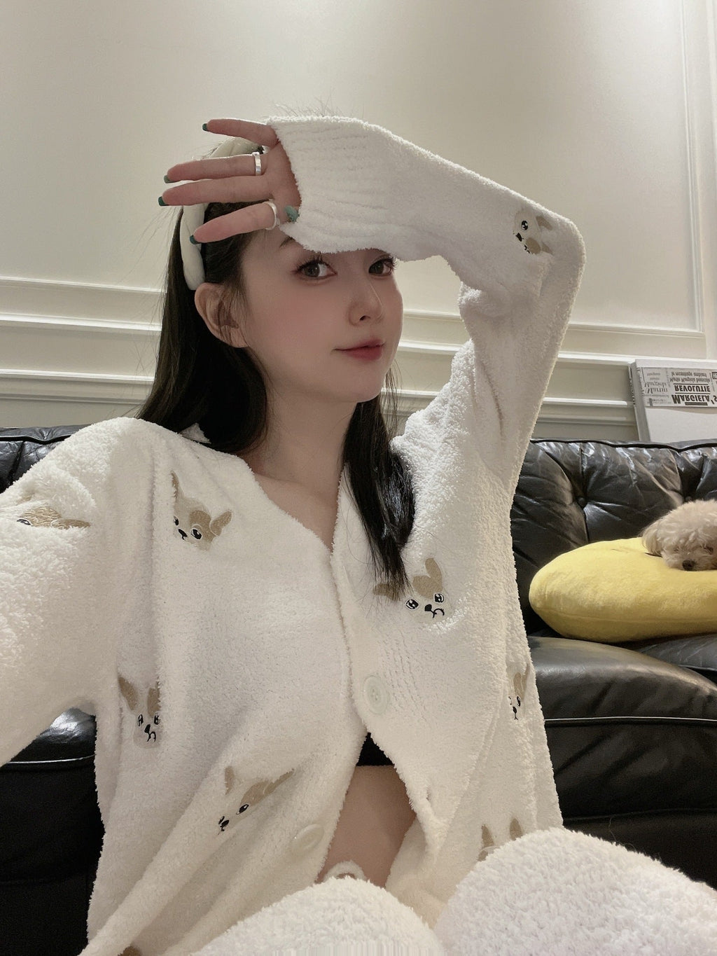 Puppy Embroidered Autumn And Winter Soft Pajamas Sets Women - SUKSU - selling