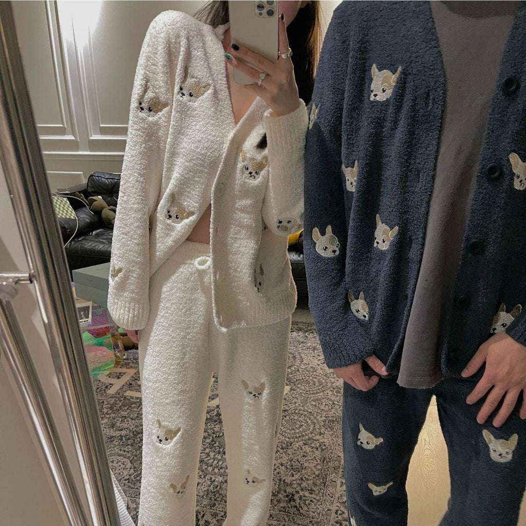Puppy Embroidered Autumn And Winter Soft Pajamas Sets Women - SUKSU - selling