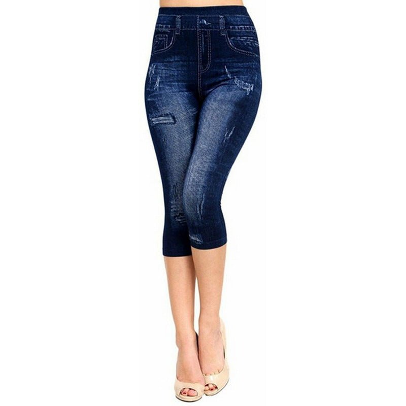 Seamless Imitation Denim Print Leggings Hollow Sexy Leggings - SUKSU - selling