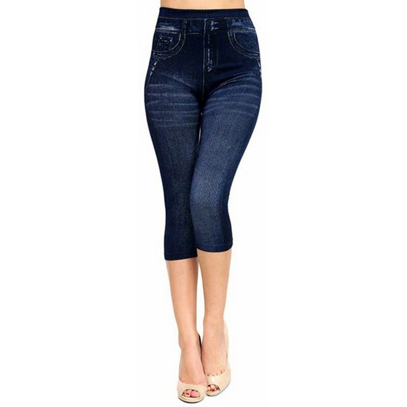 Seamless Imitation Denim Print Leggings Hollow Sexy Leggings - SUKSU - selling