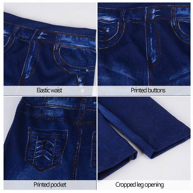 Seamless Imitation Denim Print Leggings Hollow Sexy Leggings - SUKSU - selling