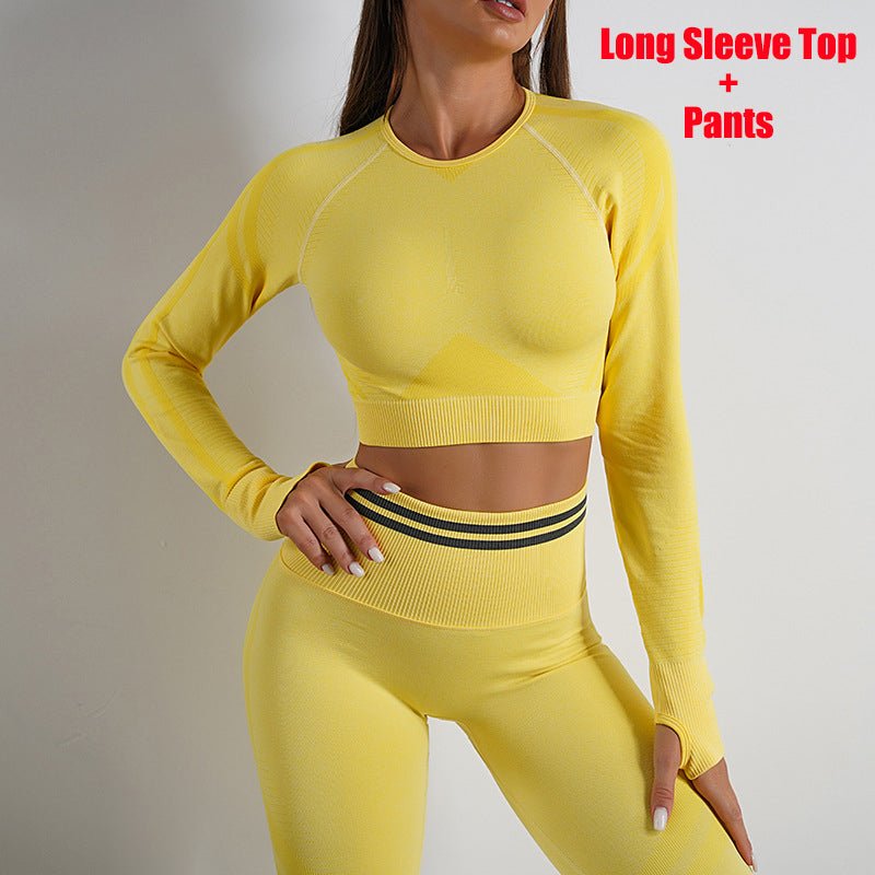 Seamless Yoga Pants Sports Gym Fitness Leggings Or Long Sleeve Tops Outfits Butt Lifting Slim Workout Sportswear Clothing - SUKSU - selling