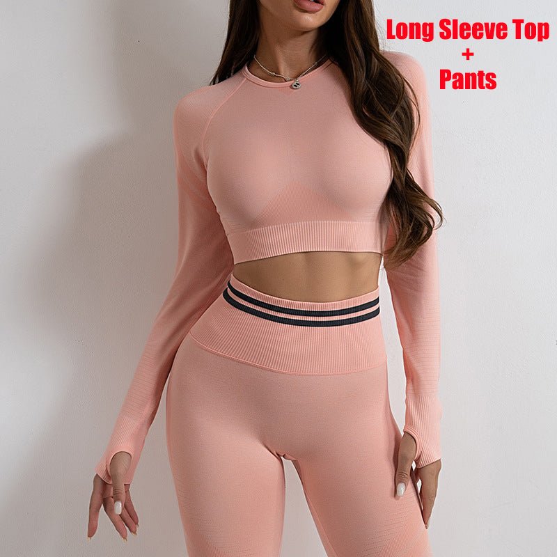 Seamless Yoga Pants Sports Gym Fitness Leggings Or Long Sleeve Tops Outfits Butt Lifting Slim Workout Sportswear Clothing - SUKSU - selling