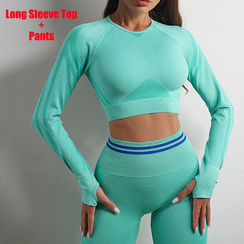 Seamless Yoga Pants Sports Gym Fitness Leggings Or Long Sleeve Tops Outfits Butt Lifting Slim Workout Sportswear Clothing - SUKSU - selling