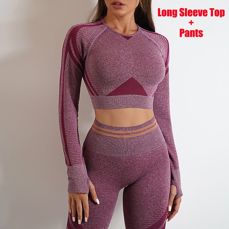 Seamless Yoga Pants Sports Gym Fitness Leggings Or Long Sleeve Tops Outfits Butt Lifting Slim Workout Sportswear Clothing - SUKSU - selling